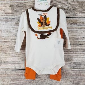 My First Thanksgiving 4 Piece Bodysuit Bib 6 Months Turkey